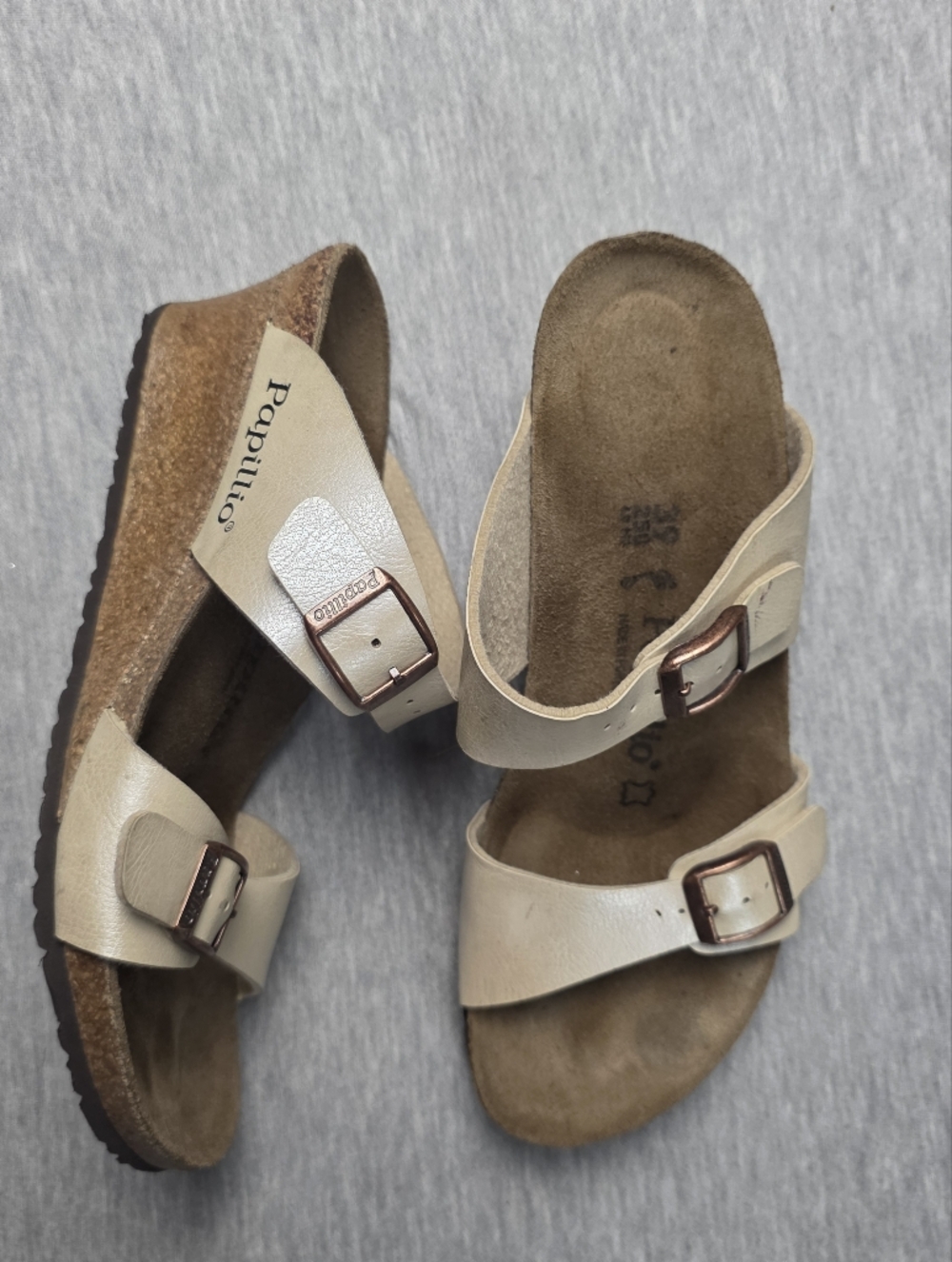 Papillio Birckenstock Women's Cream Double-Strap Buckle Wedge Sandals Size 8
